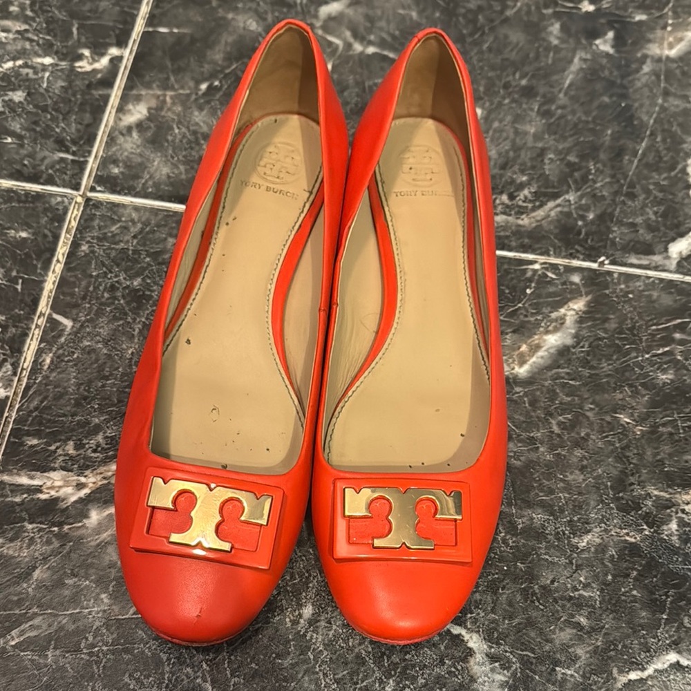 Tory Burch Red Flats with Gold Hardware